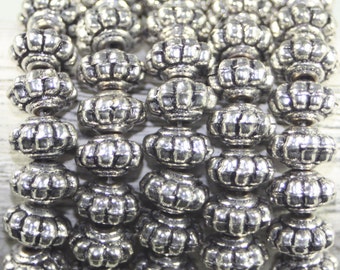 Sterling Plated Fluted Rondell Beads, 8 Inches