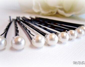 Bridal Hair Pins. Pearl Bridal Hair Pins. Simple Pearl Hair Pins. White Pearl Bobby Pins. Wedding Hair Pins. 10 Pearl Hair Pins. 6mm