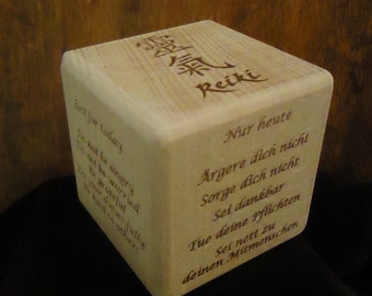 Reiki cube, pyrography of principals (different languages), reiki energized, sacred trees, spiritual tool, reiki, prayer cube, reiki healing