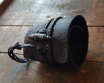 BUSAJJA Jason Momoa Style Cuff, Wide Leather Cuff Bracelet, Men's Women's Wrist Wrap Bracelet, Gypsy Cowboy, Steampunk Hippie, Bohemian Man