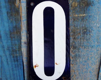 Vintage French Enamel Number Zero Tag Large Enamel House Plaque 6" x 2.75"