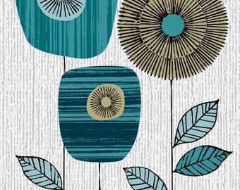 Blue Block Flowers, limited edition giclee print