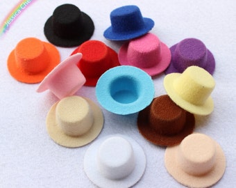 10pcs 40-55mm Mini Top Hat Base Felt Plush Miniature Fascinator Hat Base Baby Hair Bow Making w/ Alligator Clips DIY Party Craft Supplies