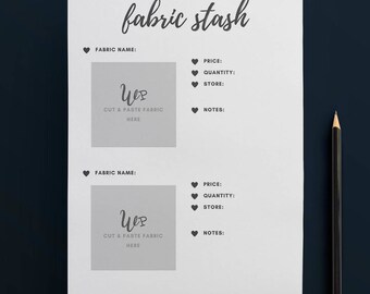 Printable Fabric Stash Organiser in GREY (2 to Page) // Fabric Planner //Printable Planner // A4 Size //Paper // Instant Download