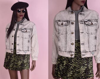 80s Guess Acid Wash Denim Trucker Jacket/ Medium/ 1980s