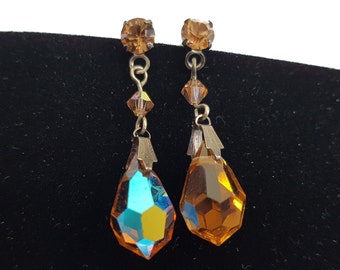 Brown Aurora Borealis Earrings, Brown AB Crystal Earrings, Brown Dangle Earrings, Crystal Earrings, Earrings
