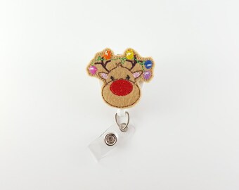 Reindeer - Felt Badge Reel - RN Badge Reel - Nurse Badge Holder - Retractable Badge - Badge Clip - Christmas - ID Badge Reel - Pediatric