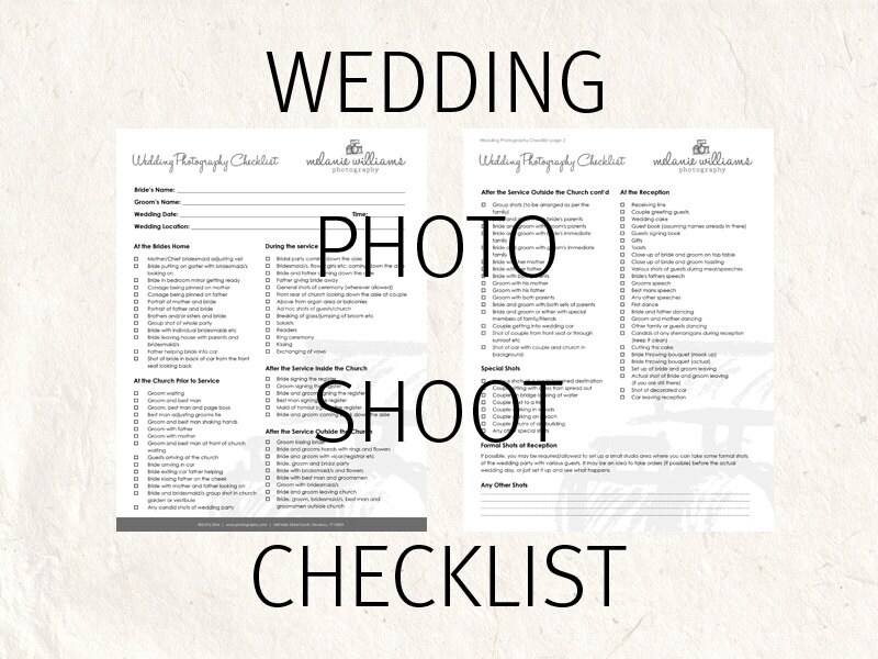 Wedding Photography checklist forms. Photo checklist editable