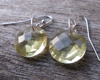 Lemon Quartz Earring Simple Dangle Drop Sterling Silver Minimalist