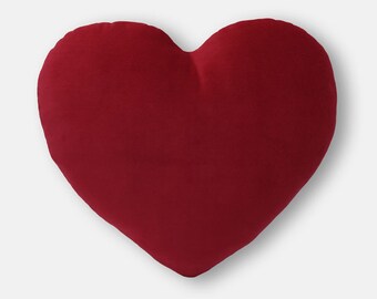 Valentine's Gift - Deep Red Velvet Heart Shaped Decorative Pillow - Small Size
