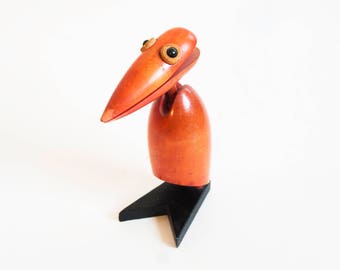 1960s Dodo Bird Letter Holder, Bojesen Style Counterpoint Bill Receipt Note Clip, Kitschy Desk Organizer, Carved Wood