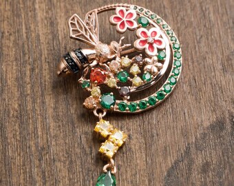 Honey Bee Brooch, Bee Brooch, Bumble Bee Brooch, Blouse Brooch, Flower Brooch, Bee Pin, Insect Brooch, Insect Jewelry