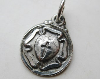 Vintage 40s Sterling Silver Lutheran Christian Mini Charm Necklace Pendant