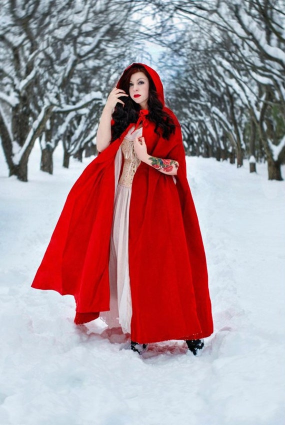 Hooded cloak cloak with hood red cloak velvet cloak Red