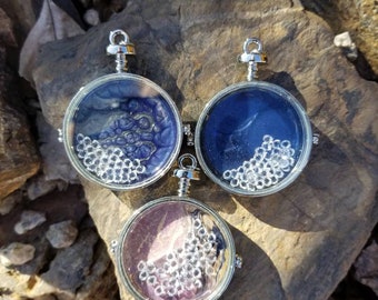 Floating Glass Locket 2 / glass / hand painted / marbled