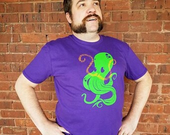 Octostache octopus mustache purple screen print t-shirt