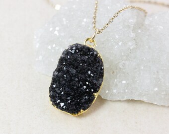 50% OFF SALE - Black Druzy Necklace – Choose Your Druzy – Organic Oval