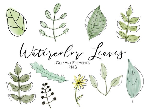 Download WATERCOLOR LEAVES CLIPART hand-drawn leaves doodle clipart