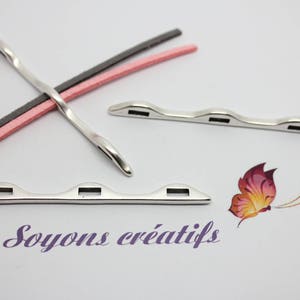 2 Perles passant Cuir triple argenté grande qualité 65x3mm pour cordon 6mm