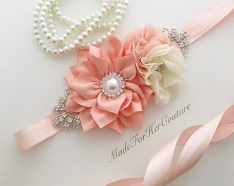Bridal sash/belt, wedding sash/ belt, Bridesmaid Sash/Belt, Flower girl Sash, flower girl belt, peach flower girl sash, peach sash/belt