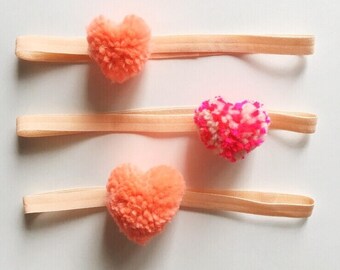 heart pom pom headband