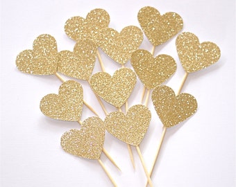 Glitter Heart Cupcake Topper - Wedding - Engagement - Bridal Shower - Baby Shower - Birthday - Cake Topper - Food Picks - MULTIPLE COLORS
