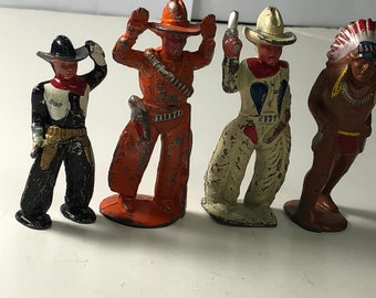 Four Early Barclay Manoil Lead / Iron Toy Cowboys and Indians