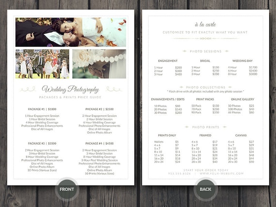 Wedding Photographer Pricing Guide / Price Sheet List 5x7 v3