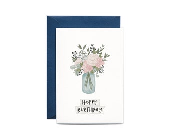 Jar Of Flowers Illustrated Greeting Card