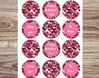 Valentine Candy Printable Cupcake Toppers, Valentine's Day, Instant download, party decoration, treat decorations