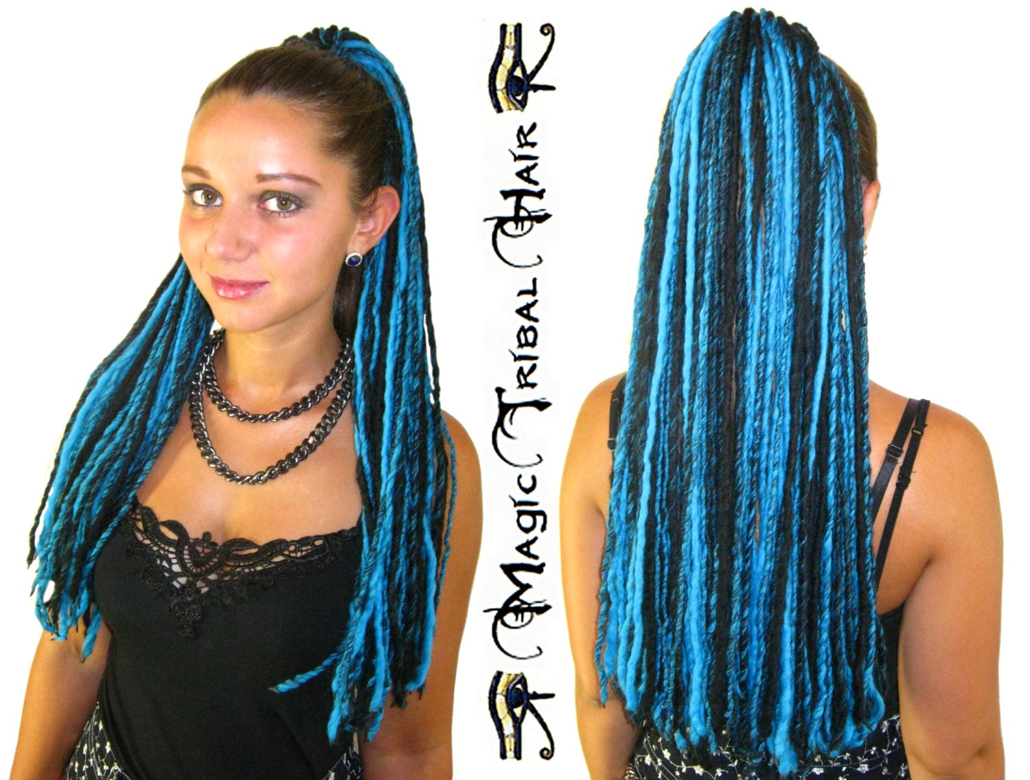 Black Turquoise GOTH DREAD Hair FALLS Yarn Dreadlocks 112
