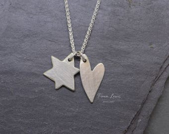 Love My Quirky Star sterling silver pendant on a 925 spiga chain Fiona Lewis hand made in UK