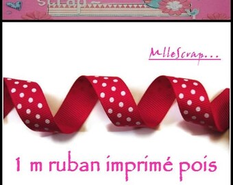 1 meter Ribbon grosgrain pink dark polka dot embellishment scrapbooking