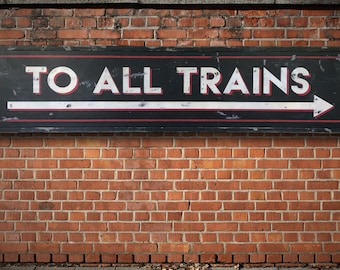 Vintage Train Station Sign, Hand-Painted