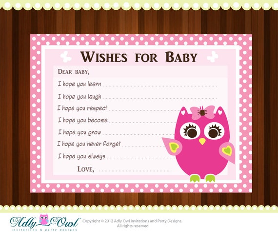 template name baby shower card Card Advice and Shower Pink DIY Girl Baby Wish Printable Owl