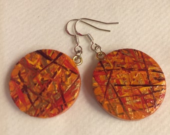 Hand painted wooden earrings colourful