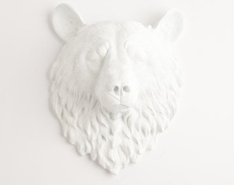 Faux Bear Head - The Raleigh by White Faux Taxidermy - White Resin Bear Head- Resin White Faux Taxidermy- Chic Animal Head Mount