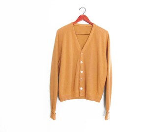vintage cardigan / grandpa cardigan / mustard cardigan / 1970s light mustard grunge cardigan Large