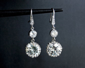 Wedding Chandelier Earrings, Swarovski Crystal Cubic Zirconia Drop Earrings - Dangling Droplets