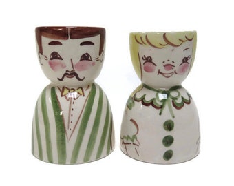 Vintage Cleminson Pottery Mr and Mrs Egg Cups Easter Egg Holder Man and Woman