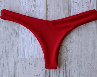 Solid Red Cheeky Bikini Bottoms Brazilian SwimwearHandmade Thong Bikini Basic Swimsuit Womens Bathing Suit Seamless Bikini Simple Swim Suit