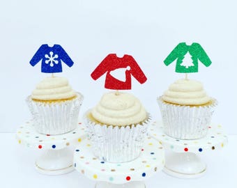 Ugly Sweater Cupcake Toppers / Ugly Sweater Party / Christmas Cupcake Toppers / Set of 12