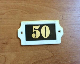 Vintage made in USSR plastic door number sign 50, soviet retro fifty apt room