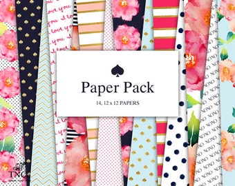 Digital scrapbook paper - Modern prints - Patterned paper - Preppy paper girl - Floral paper - Commercial use - polka dot digital paper - MK