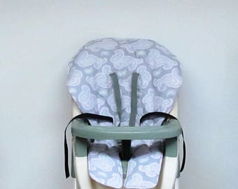 Graco high chair cover, baby accessory replacement chair pad, feeding chair pad, kids furniture chair pad cushion, pink paisley on gray