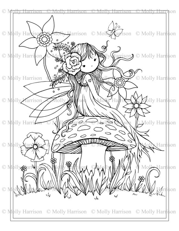 Fairy Sitting on Mushroom Printable Coloring Page