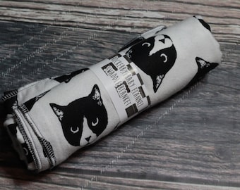 RockerByeBasics Large Newborn baby Swaddle Blanket 36x42 Cats Meow Evil Cat White
