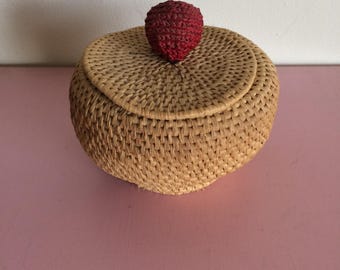 Small Basket with Lid and Red Accent