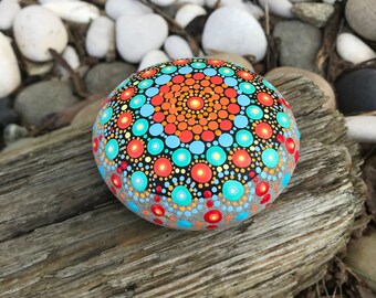 Vibrant Mandala Rock with Bonus Peace Rock