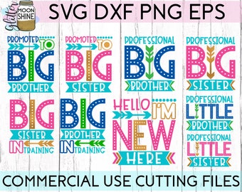 Sibling Announcement Bundle svg dxf eps png Files for Cutting Machines Cameo Cricut, New Baby Announcement, Cute Big Little Brother Sister